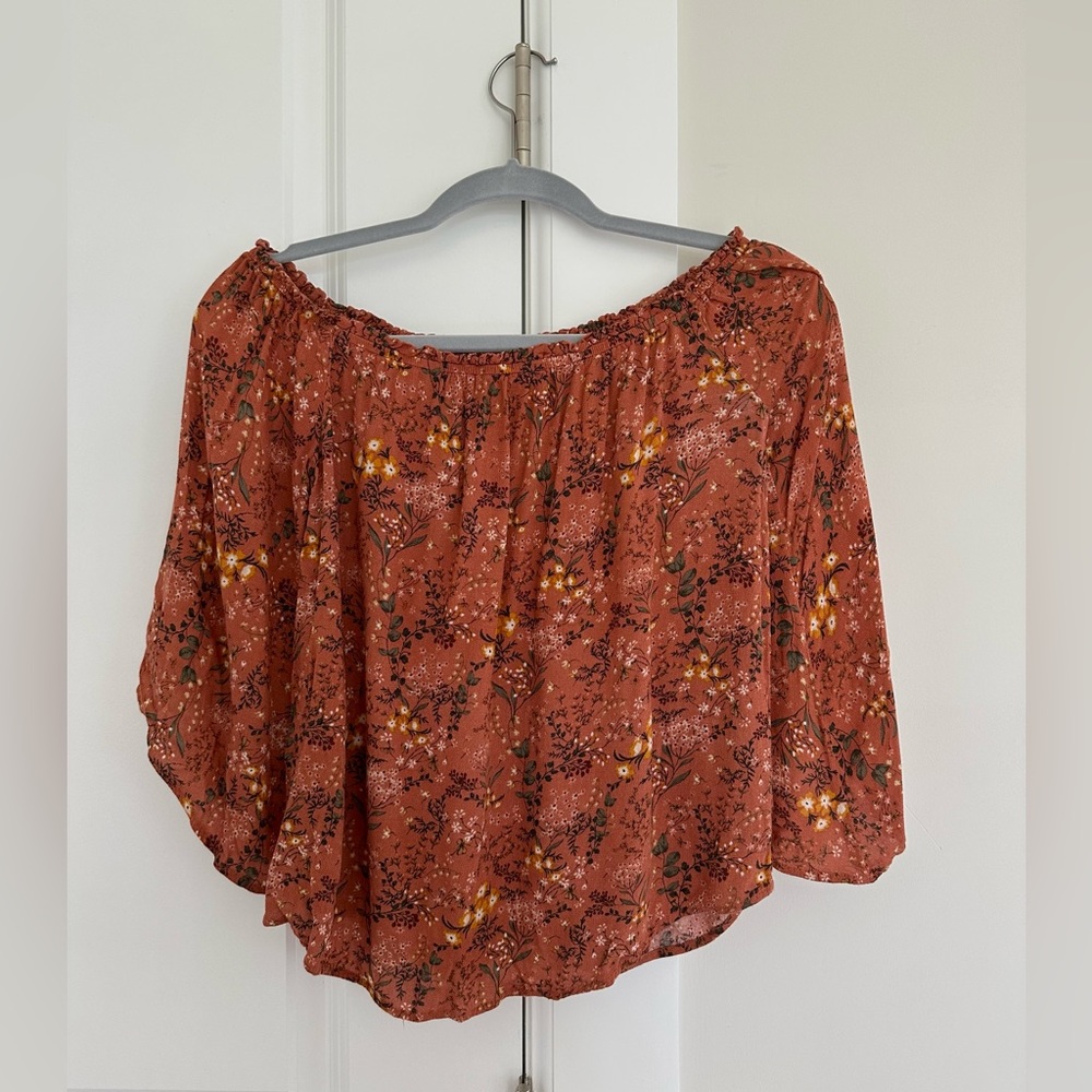 forever 21 rust floral cropped off the shoulder top